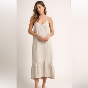 Terzo millenio sand linen ruffle maxi dress M